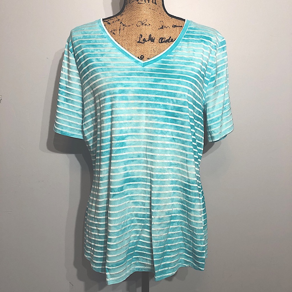 Terra & Sky Tie-Dye Stripe V-Neck Tee Size 0X